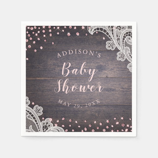 Serviette En Papier Parties scintillant en dentelle rousse baby shower (Devant)