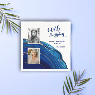 Serviette En Papier Parties scintillant en marbre bleu 2 Photo Anniver