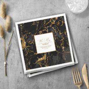 Serviette En Papier Parties scintillant en marbre Mariage Black Gold V