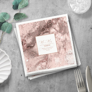 Serviette En Papier Parties scintillant en marbre Mariage Rose Gold V2