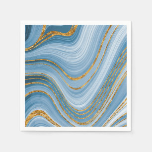 Serviette En Papier Parties scintillant en or bleu marbre élégant Ab