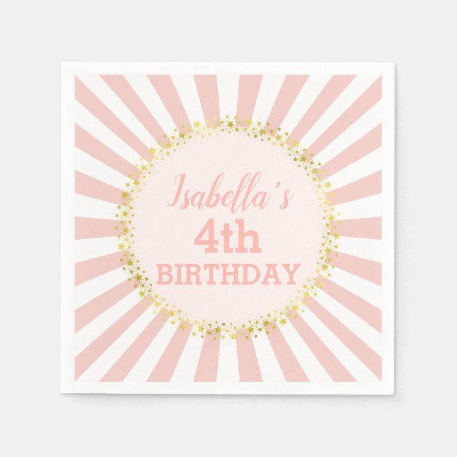 Serviette En Papier Parties scintillant en or rayé rose blanc Confetti (Devant)