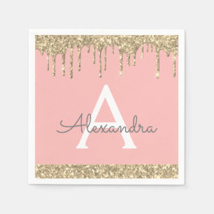 Serviette En Papier Parties scintillant en or rose pâle Étincelle Mono