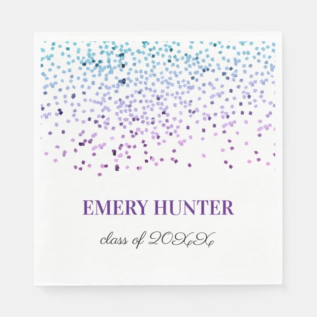 Serviette En Papier Parties scintillant éparpillée Bleu et violet (Devant)