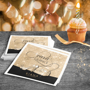 Serviette En Papier Parties scintillant et brillant Quinceanera V2 Noi