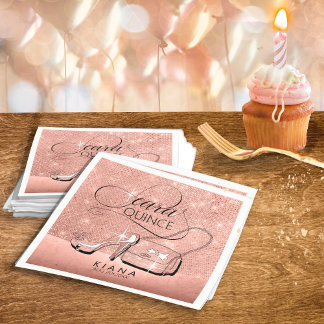 Serviette En Papier Parties scintillant et Shine Quinceanera Rose Gold