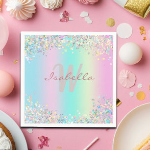 Serviette En Papier Parties scintillant holographique Unicorn