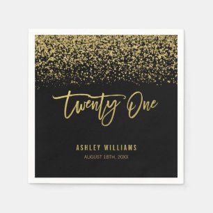 Serviette En Papier Parties scintillant moderne Black Gold Faux 21e an