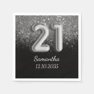 Serviette En Papier Parties scintillant moderne Noir & Argent Étincell