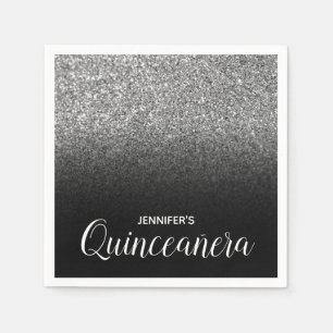 Serviette En Papier Parties scintillant noir et argent Ombre Quinceane