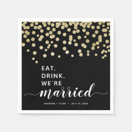 Serviette En Papier Parties scintillant Noir & Or Confetti Manger Mari
