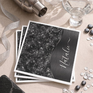 Serviette En Papier Parties scintillant noire métallique personnalisée