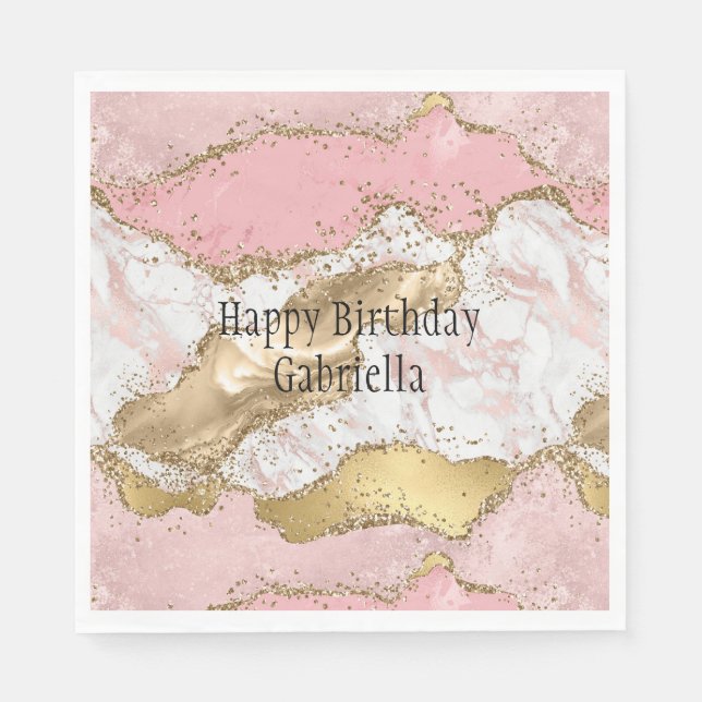 Serviette En Papier Parties scintillant or Marbre blanc rose (Devant)