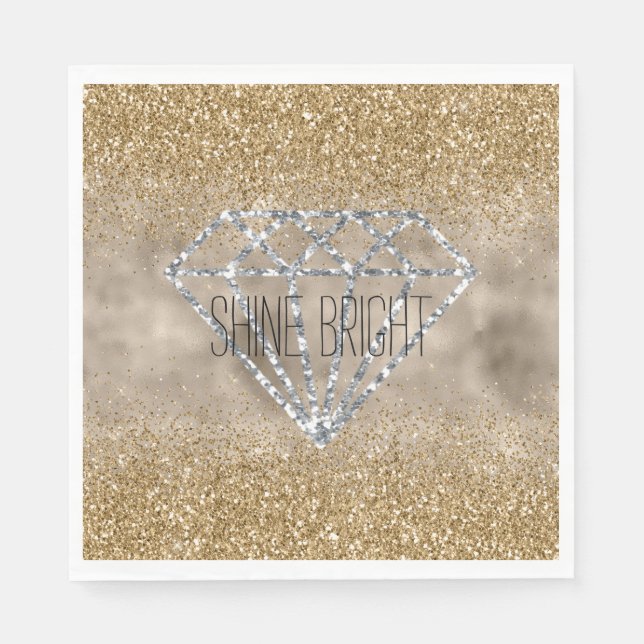 Serviette En Papier Parties scintillant or Silver Diamond brillant (Devant)