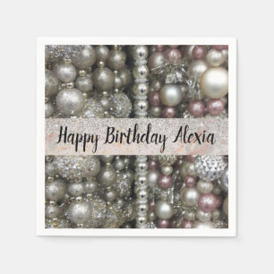Serviette En Papier Parties scintillant Perles rose argent Anniversair