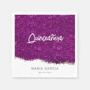 Serviette En Papier Parties scintillant pourpre Quinceañera Nom person