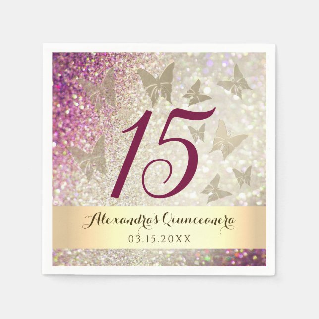 Serviette En Papier Parties scintillant rose 15e anniversaire (Devant)
