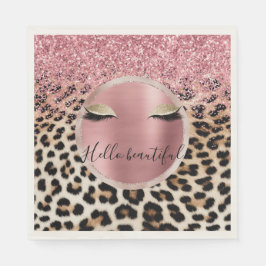 Serviette En Papier Parties scintillant rose éclatante cils d'or léopa