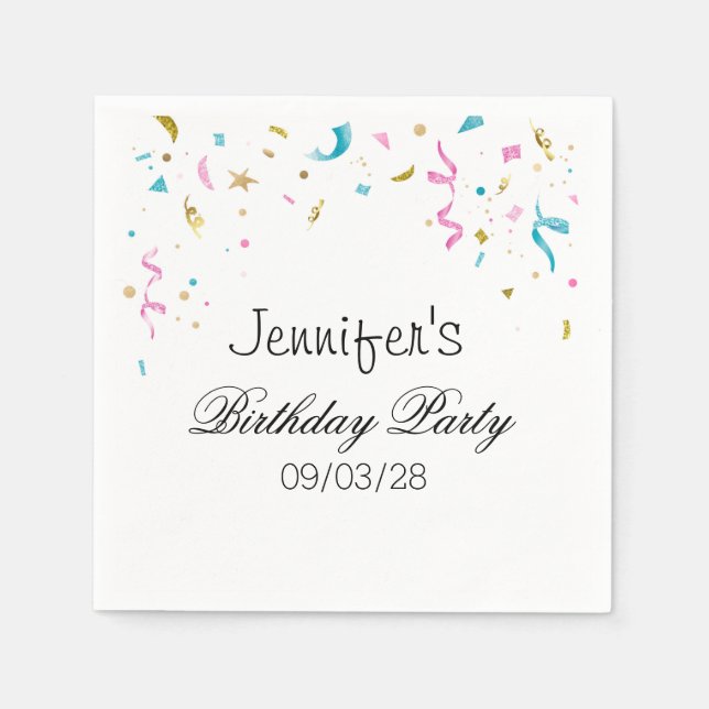 Serviette En Papier Parties scintillant rose et aqua Confetti (Devant)