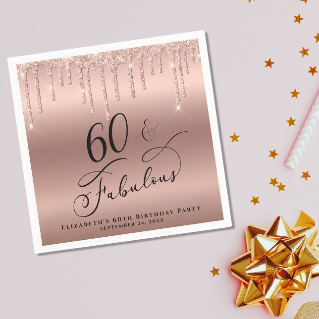 Serviette En Papier Parties scintillant Rose Gold 60e fête d'anniversa (Créateur téléchargé)