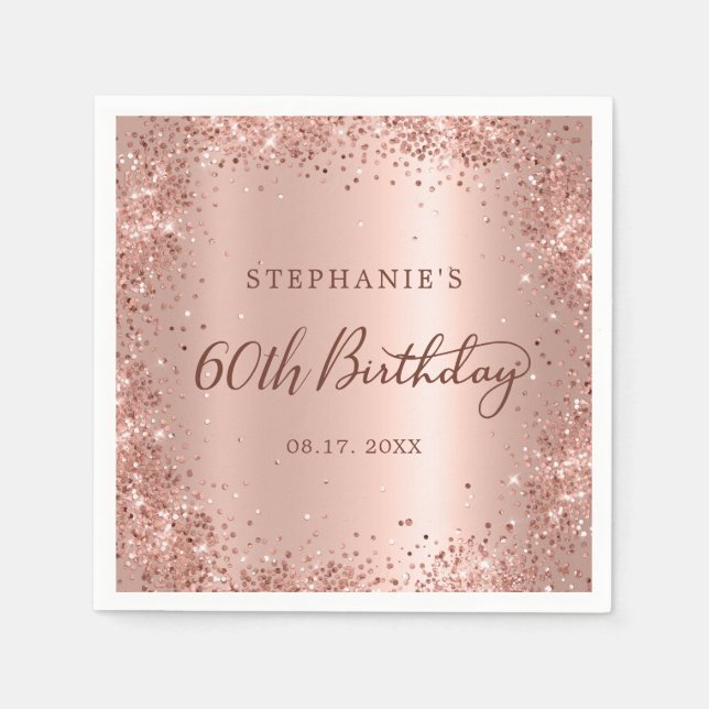 Serviette En Papier Parties scintillant rose Gold Foil 60e anniversair (Devant)