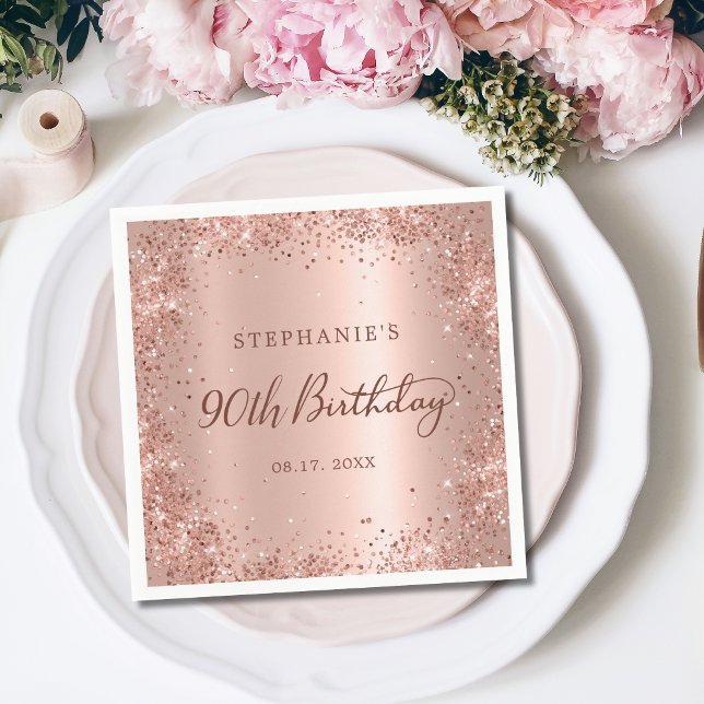 Serviette En Papier Parties scintillant rose Gold Foil 90e anniversair (Créateur téléchargé)