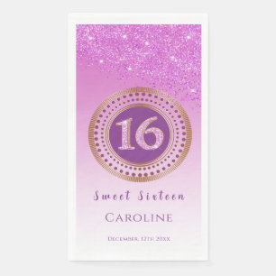 Serviette En Papier Parties scintillant rose & Gold Sweet 16 Monogramm