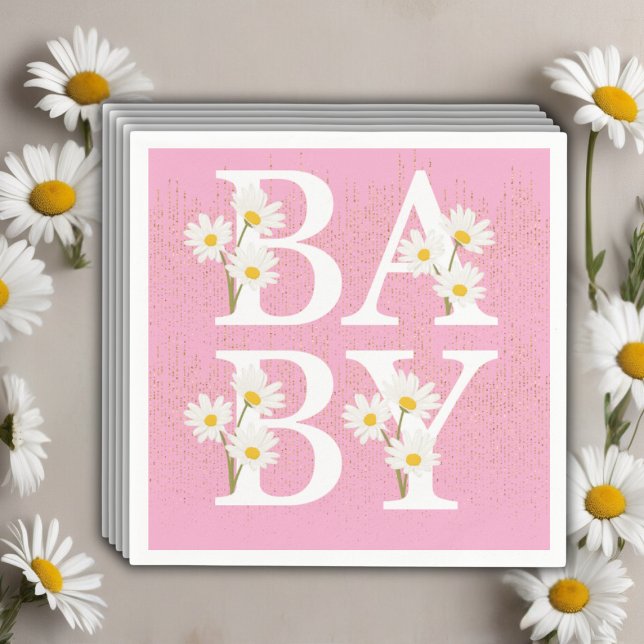 Serviette En Papier Parties scintillant rose Golden Daisy Baby shower  (Créateur téléchargé)