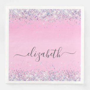 Serviette En Papier Parties scintillant rose monogramme