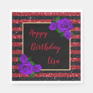 Serviette En Papier Parties scintillant rouge noir rayures violet Rose