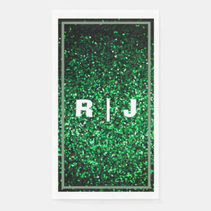 Serviette En Papier Parties scintillant Sage Green Edge Emerald Monogr
