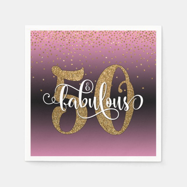 Serviette En Papier Parties scintillant & Script 50 & Fabuleux, Annive (Devant)