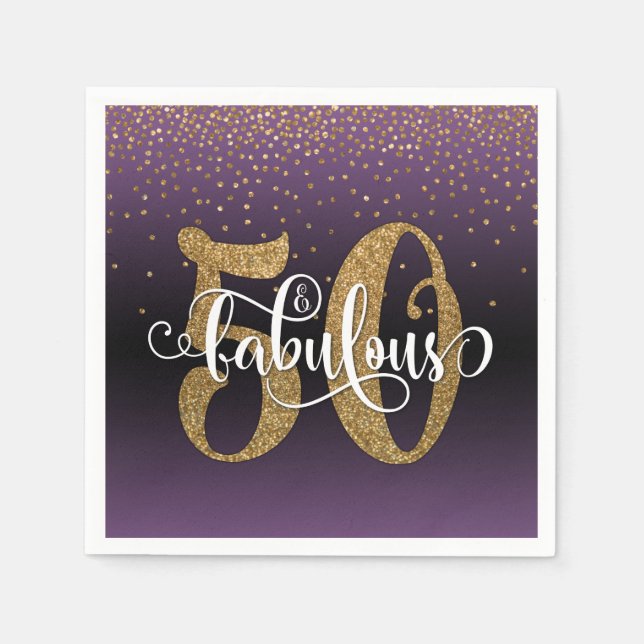 Serviette En Papier Parties scintillant & Script 50 & Fabuleux, violet (Devant)