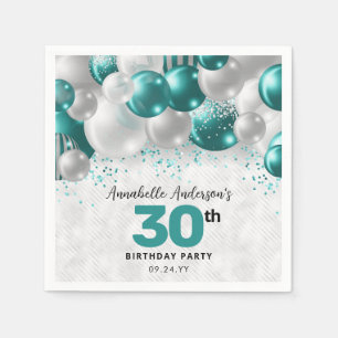 Serviette En Papier Parties scintillant turquoise de ballon d'argent v