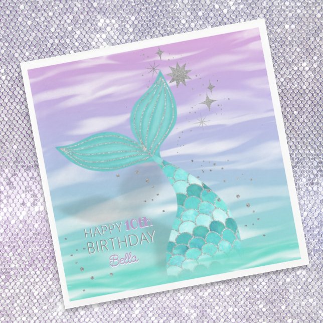 Serviette En Papier Parties scintillant Turquoise Sirène Joyeuse Anniv (Créateur téléchargé)