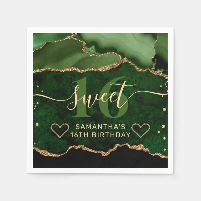 Serviette En Papier Parties scintillant verte et or Agate Marbre doux  (Devant)