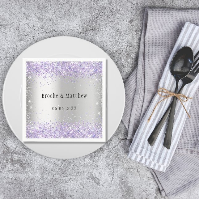 Serviette En Papier Parties scintillant violet argenté élégant mariage (Créateur téléchargé)
