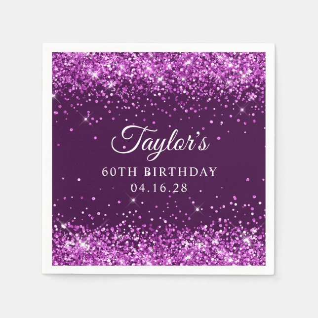 Serviette En Papier Parties scintillant violette aubergine 60e anniver (Devant)