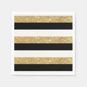 Serviette En Papier Parties scintillantes d'or et rayures noires