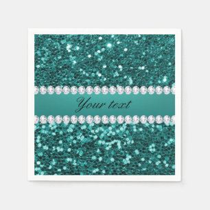 Serviette En Papier Parties scintillantes turquoises chics et diamants