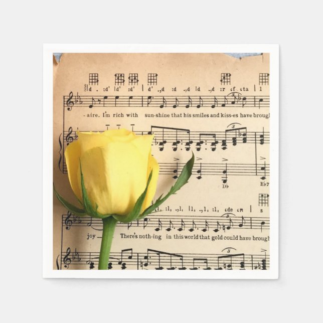 Serviette En Papier Partition Rose jaune (Devant)