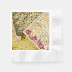 Serviette En Papier Partition vintage, Notes musicales, Roses de piano
