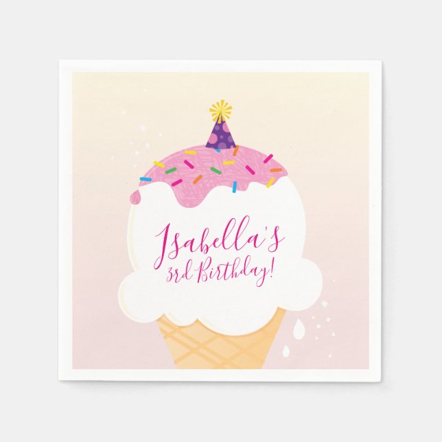 Serviette En Papier PARTY moderne mignon rétro crème glaces cône rose (Devant)