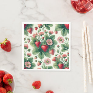 Serviette En Papier Passez Vintage Aquarelle Fraises d'été