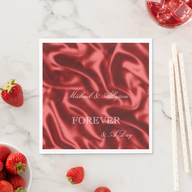 Serviette En Papier Passion Rouge Romantique Faux Satin Mariage (En situation)