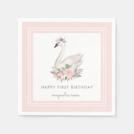 Serviette En Papier Pastel Aquarelle Floral Swan Princesse Anniversair