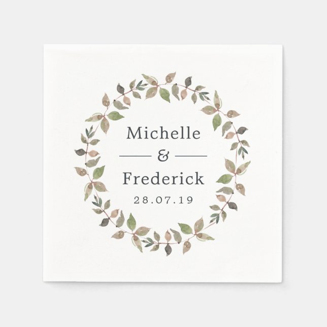 Serviette En Papier Pastel Aquarelle Mariage de verdure (Devant)