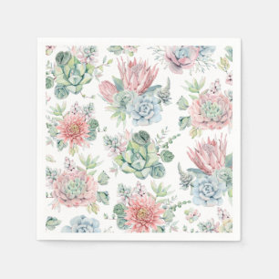 Serviette En Papier Pastel Aquarelle Succulent Motif Anniversaire