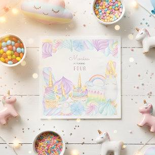 Serviette En Papier Pastel arc-en-ciel aquarelle licorne bonbons d'ann