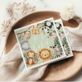 Serviette En Papier Pastel baby shower tropical Jungle Safari Animaux
